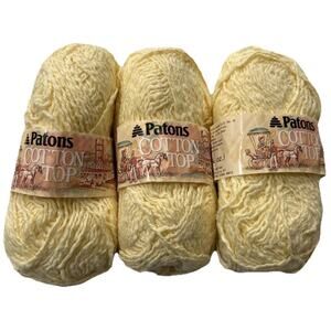 Lot of 3 Patons Cotton Top Yarn Skeins Color #6420 Pale Yellow 50g 1 3/4 Oz NOS